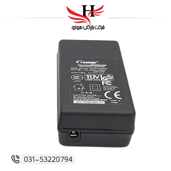 آداپتور بین راهی 9 ولت 2 آمپر TENWEI بدون کابل با ولتاژ پایدار و جریان واقعی، مناسب مودم، DVR و تجهیزات الکترونیکی | فروش و پخش عمده آداپتور TENWEI توسط هیوارو، نمایندگی شهرضا(شهرضا)، اصفهان استان(استان اصفهان) و تهران استان(استان تهران)